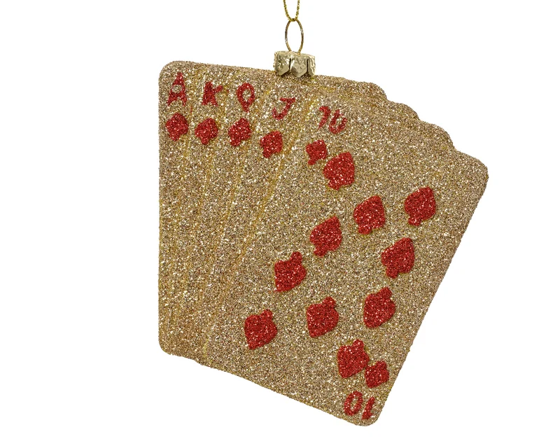 decorazione Carte poker appendibile con Glitter Rosso/Oro H11cm