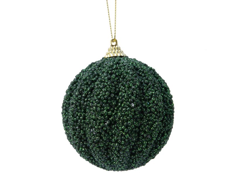 pallina di natale glitterata con Perle Verdi 8cm