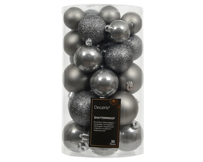 Confezione 30 palline di natale Miste Grigie 6cm