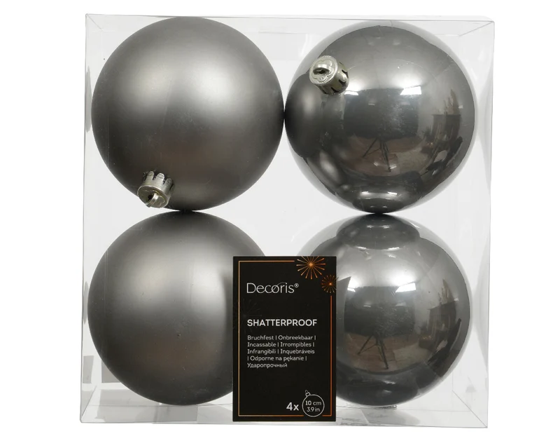 Confezione 4 palline di natale Miste lucido/opaco Grigie 10cm