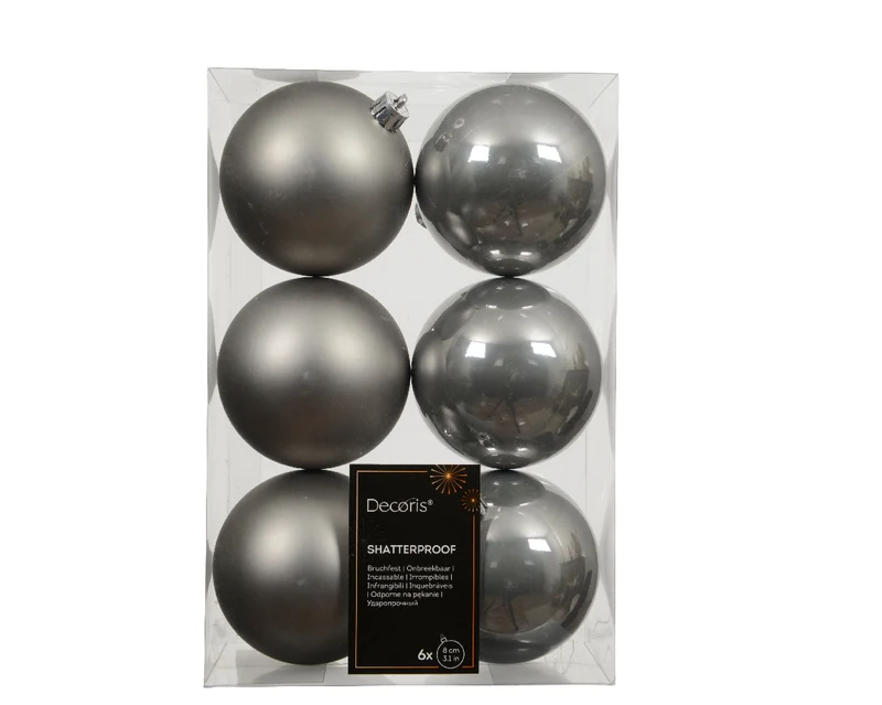 Confezione 6 palline di natale Miste lucido/opaco Grigie 8cm