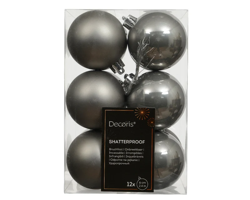 Confezione 12 palline di natale Miste lucido opaco Grigie 6cm