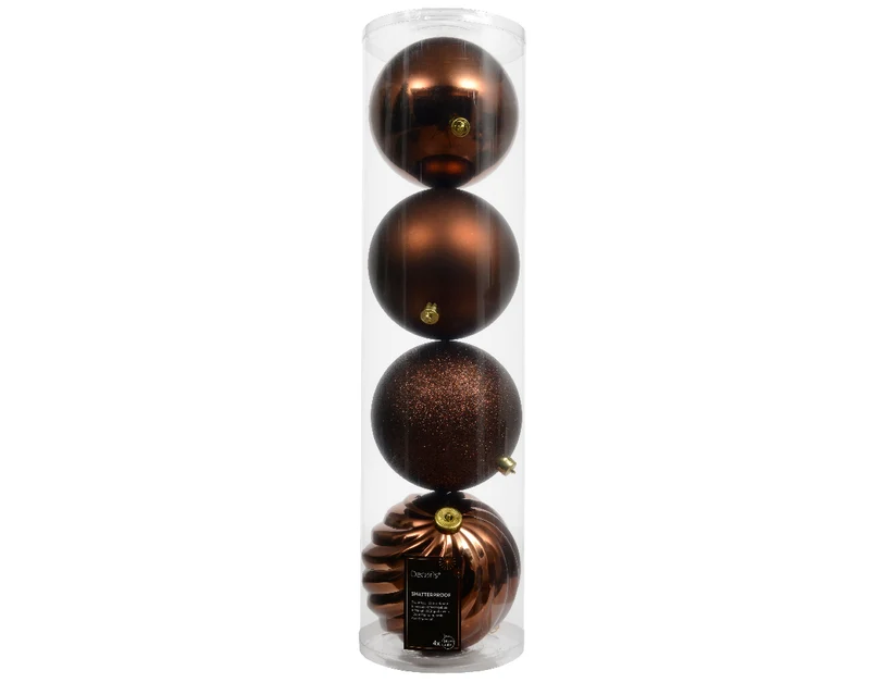Confezione 4 palline di natale Miste Marrone Espresso 14cm