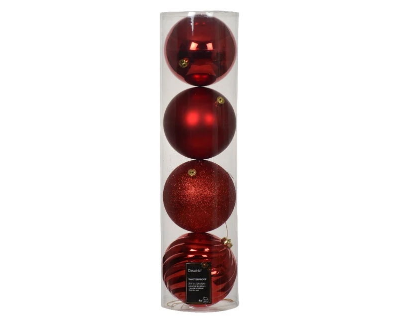 Confezione 4 palline di natale Miste Rosse 14cm