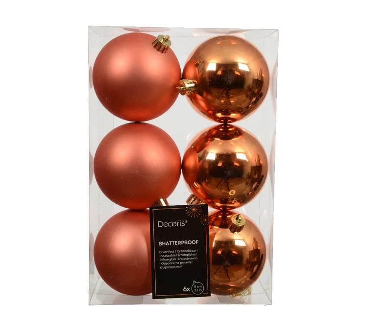 Confezione 6 palline di natale Miste Arancione 8cm