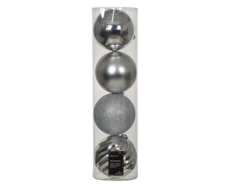 Confezione 4 palline di natale Miste Argento 14cm