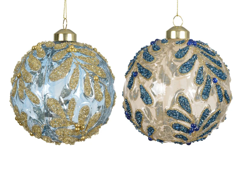 Pallina di natale con Decorazioni Glitter Oro/Blu modello assortito 10cm