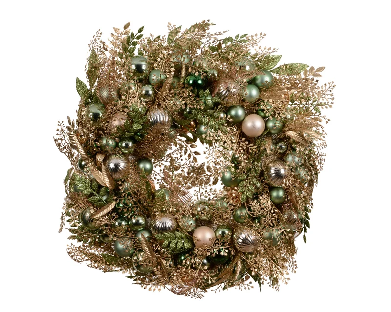 Corona con Sfere Glitter Verde/Oro D.70 cm