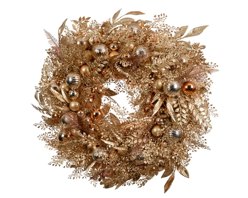Corona con Sfere Glitter Rame/Oro/argento D.70 cm