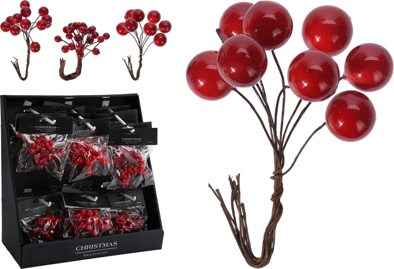 Set 36 Rami di Bacche Rosse Natalizie Assortite S-M-L