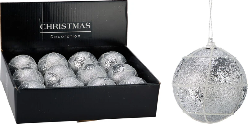 pallina di natale Glitter Natalizia 8cm Argento