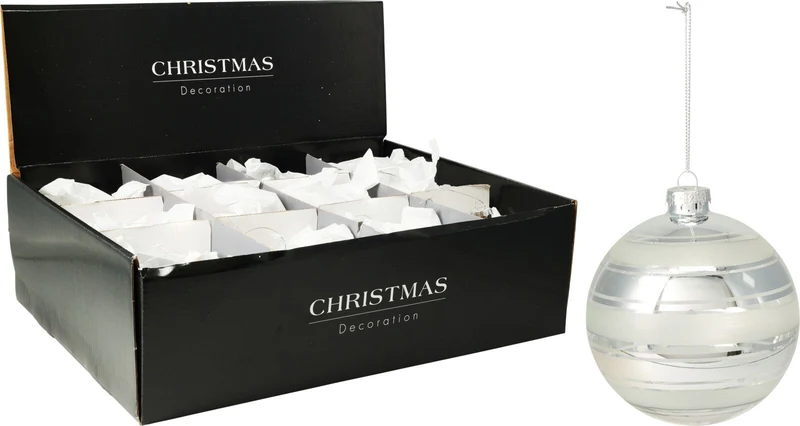 Pallina di natale 10cm - argento/bianco
