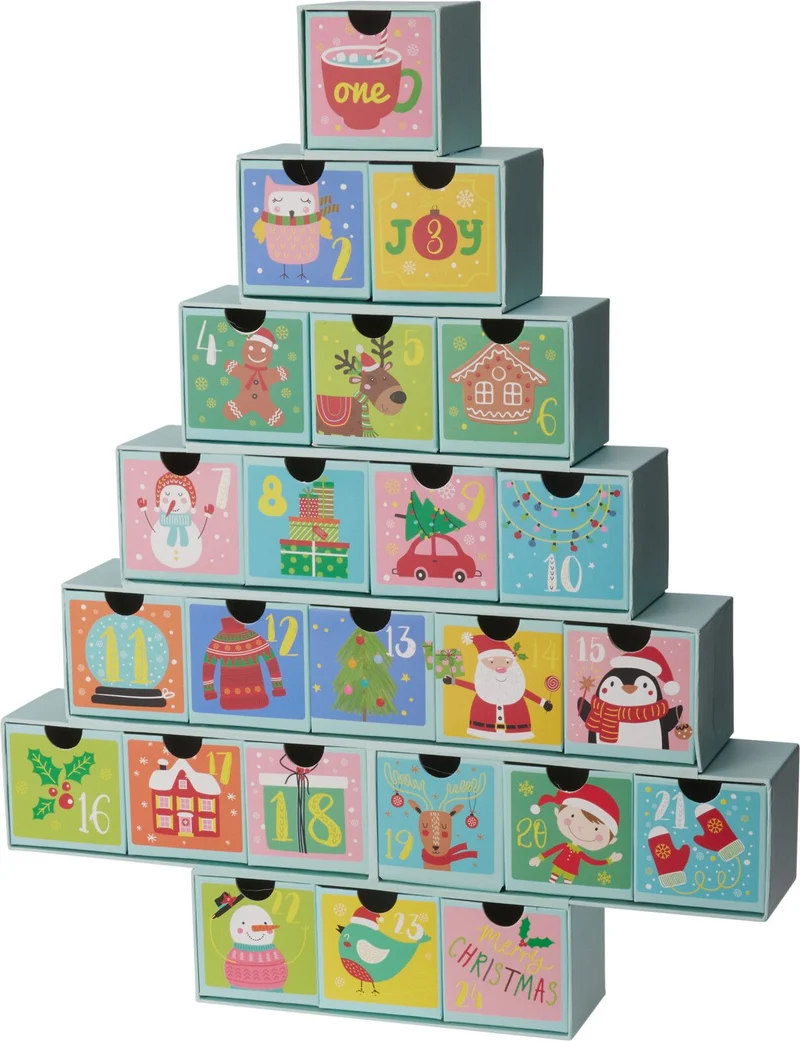 calendario avvento natalizio a albero 37cm - multicolore