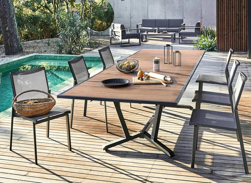 TAVOLO ESTENSIBILE ELENA 185/241/298X108 CM GRAFITE E LEGNO