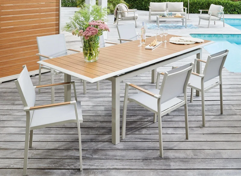 TAVOLO LOUISIANE II 187/247X100 CREMA E ROVERE