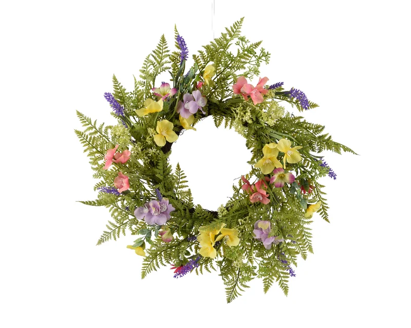GHIRLANDA PRIMAVERA D55 H13 CM FIORI DI PESCO/MARGHERITE/LAVANDA