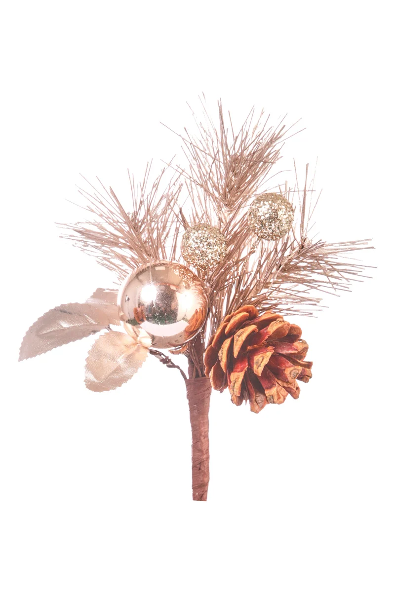 PICK RAMETTO PINO SFERA CON PIGNA ORO H.16CM