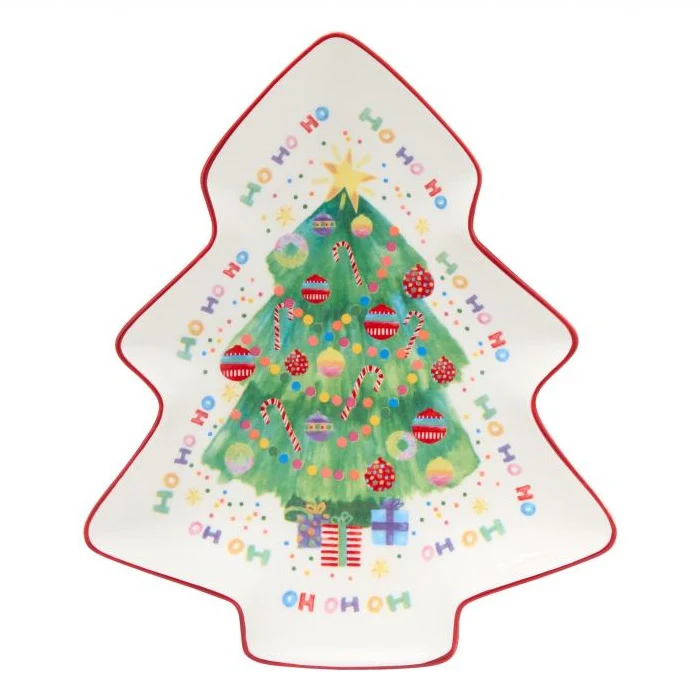 JOLLY JOY PIATTO A FORMA DI ALBERO DI NATALE IN CERAMICA, 25CM