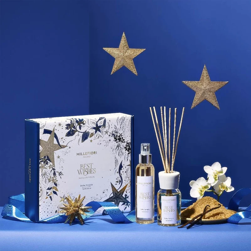 CONFEZIONE REGALO NATALE DIFFUSORE A BASTONCINI 100ML + SPRAY PROFUMAZIONE DOLCE VANIGLIA