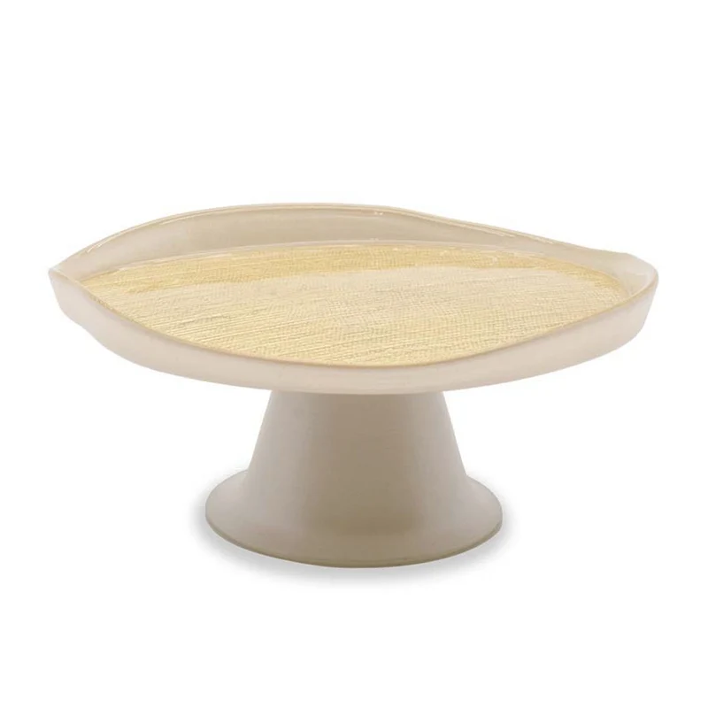ALZATINA IN VETRO Ø21XH9,5CM PERLA E ORO