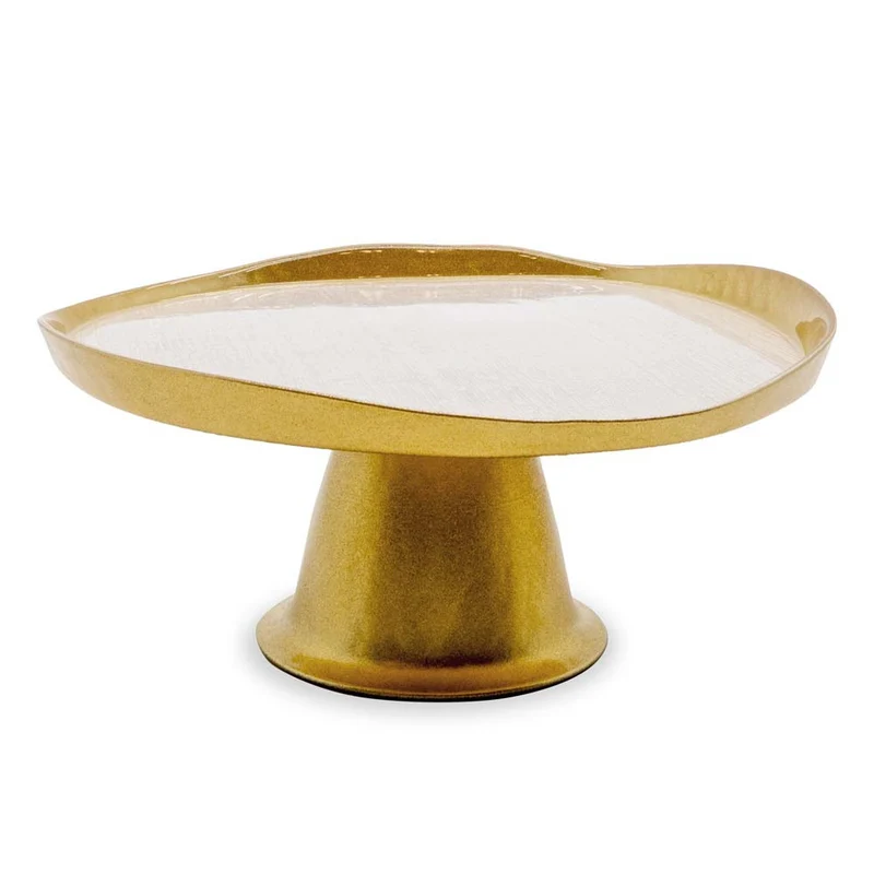 ALZATINA IN VETRO Ø28XH11CM BIANCO E ORO