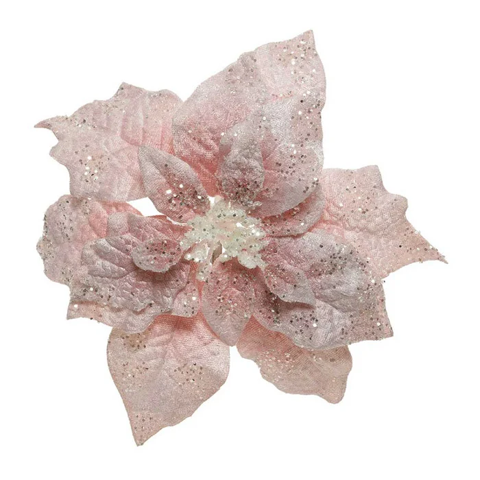 STELLA DI NATALE IN VELLUTO CON CLIP, Ø26XH7CM, ROSA