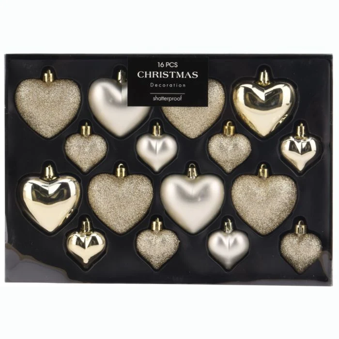 SET 16 ADDOBBI PER ALBERO DI NATALE, COLORE CHAMPAGNE