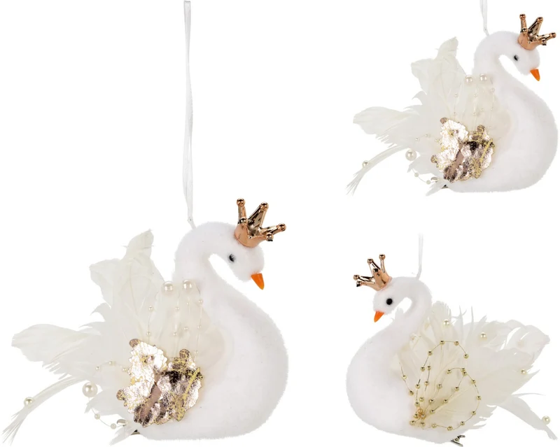 DECORAZIONE DA APPENDERE, CIGNO, 17CM, MODELLO ASSORTITO