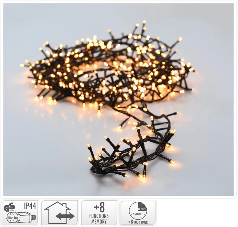 LUCI DI NATALE 400 LED, 8MT, 8 GIOCHI DI LUCE, BIANCO EXTRA CALDO