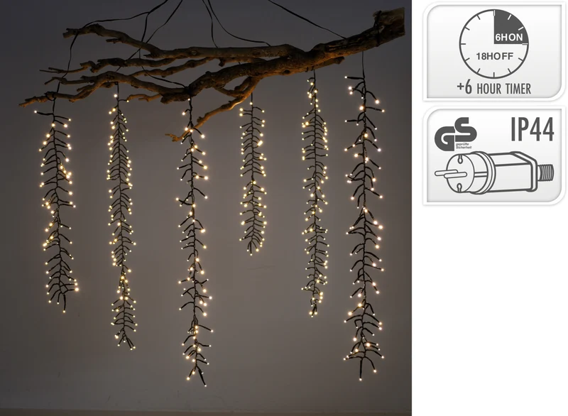 CASCATA 480 LED, 6 GRUPPI DA 80 LED, BIANCO CALDO