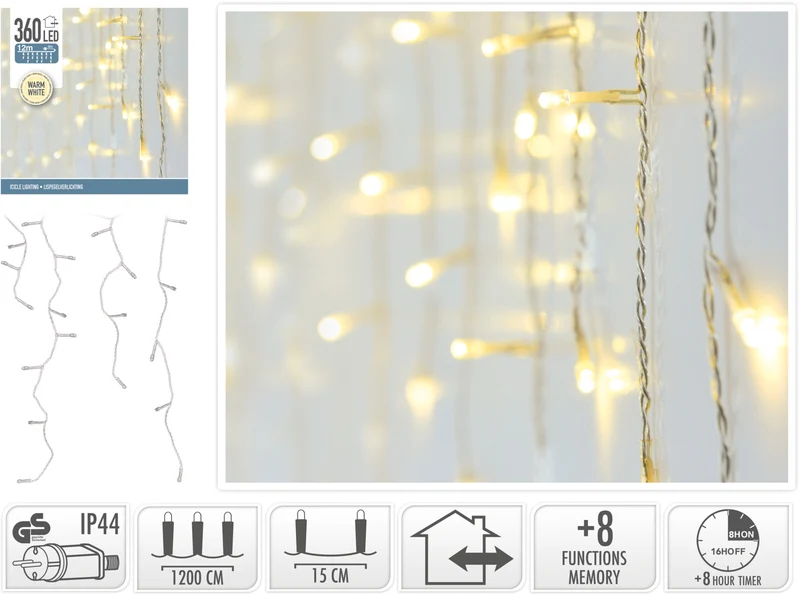 CASCATA 360 LED, BIANCO CALDO, 12MTX52CM