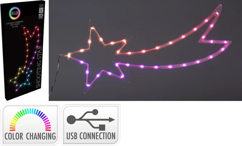 STELLA CADENTE A LED, 25X60CM, USB, MULTICOLORE