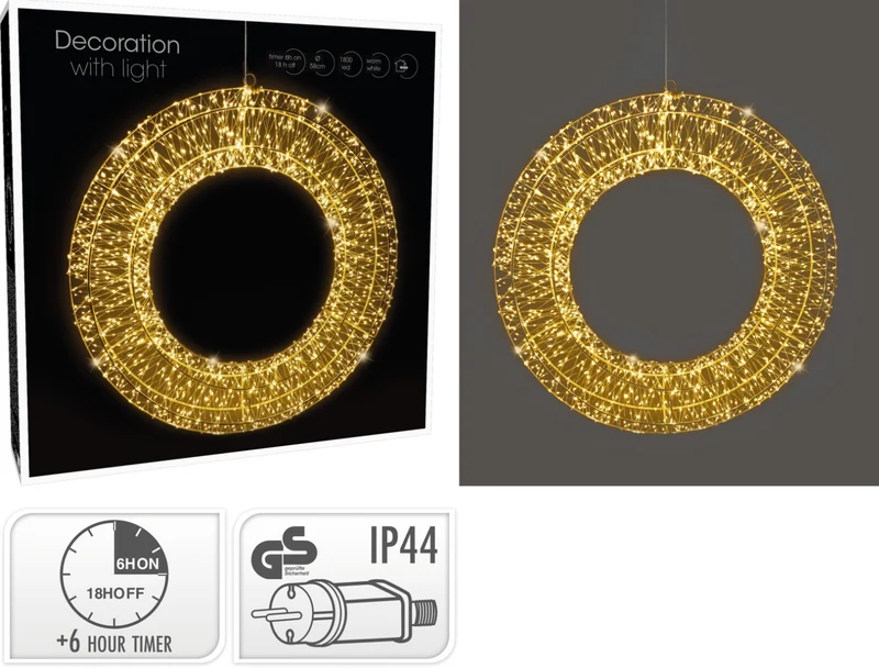 ANELLO CORONA CON 1800 MICROLED, 58X13X58CM, BIANCO CALDO