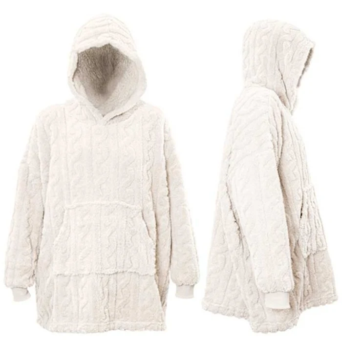 FELPA CON CAPPUCCIO DESIGN A MAGLIA, 70X50X87CM, BIANCO