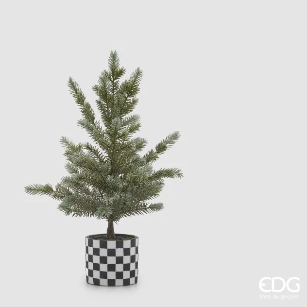 ALBERO DI PINO CON VASO A SCACCHI, H55, VERDE