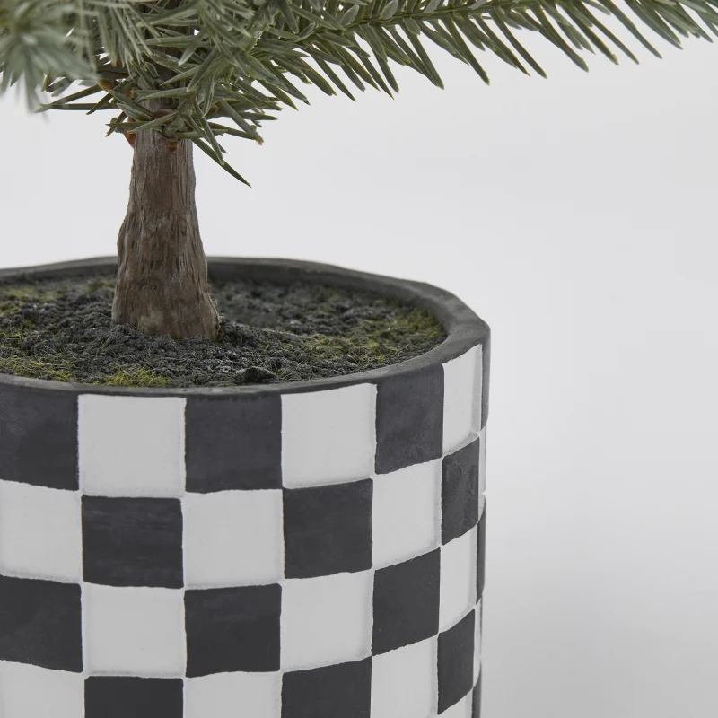 ALBERO DI PINO CON VASO A SCACCHI, H55, VERDE