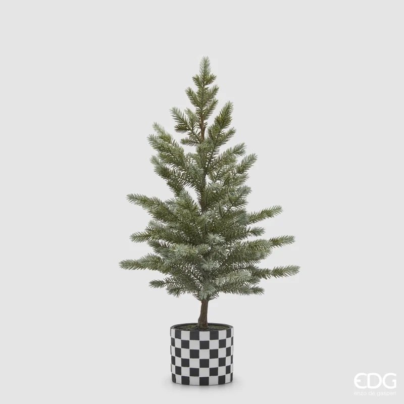 ALBERO DI PINO CON VASO A SCACCHI, H78, VERDE