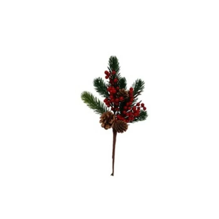 DECORAZIONE NATALIZIA, RAMO CON BACCHE E PIGNE, H29CM