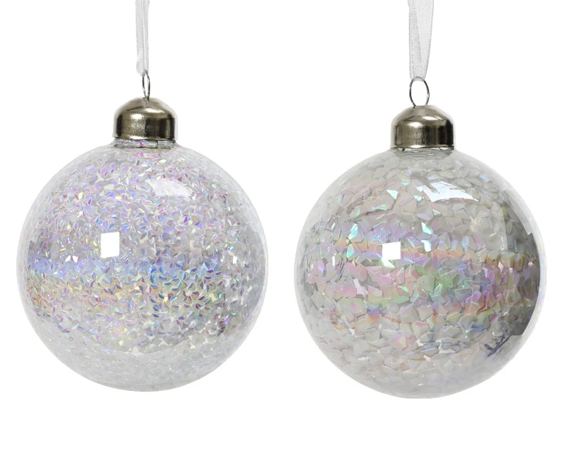 PALLINA DI NATALE IN VETRO, CON GLITER, Ø8 CM, MODELLO ASSORTITO