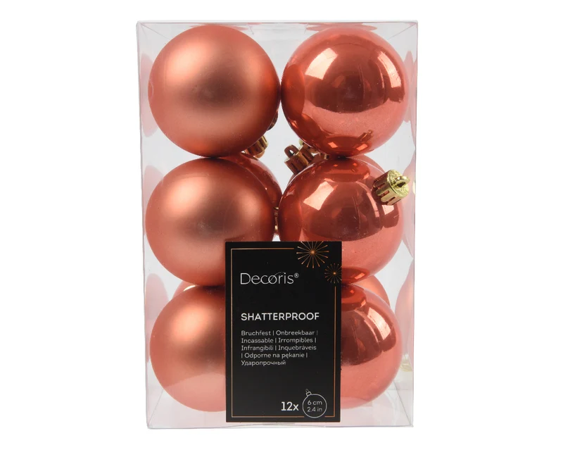 CONFEZIONE DA 12 PALLINE DI NATALE, Ø6 CM, COLOR BRONZO