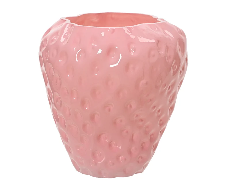 VASO IN VETRO D19CM A FORMA DI FRAGOLA ROSA