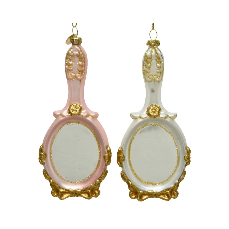 PENDENTE NATALIZIO A FORMA DI SPECCHIO GLITTER ROSA O BIANCO 15CM ASSORTITO