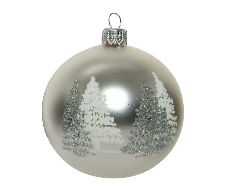 PALLINA DI NATALE ARGENTO CON DECORAZIONE ALBERO 8CM