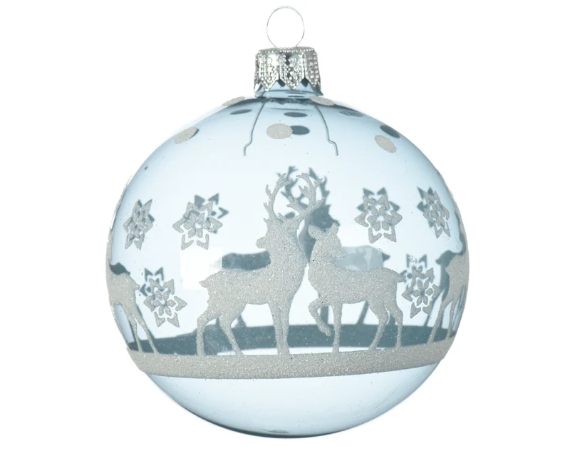 1 PALLINA DI NATALE TRASPARENTE CON DECORAZIONI BIANCHE 8CM
