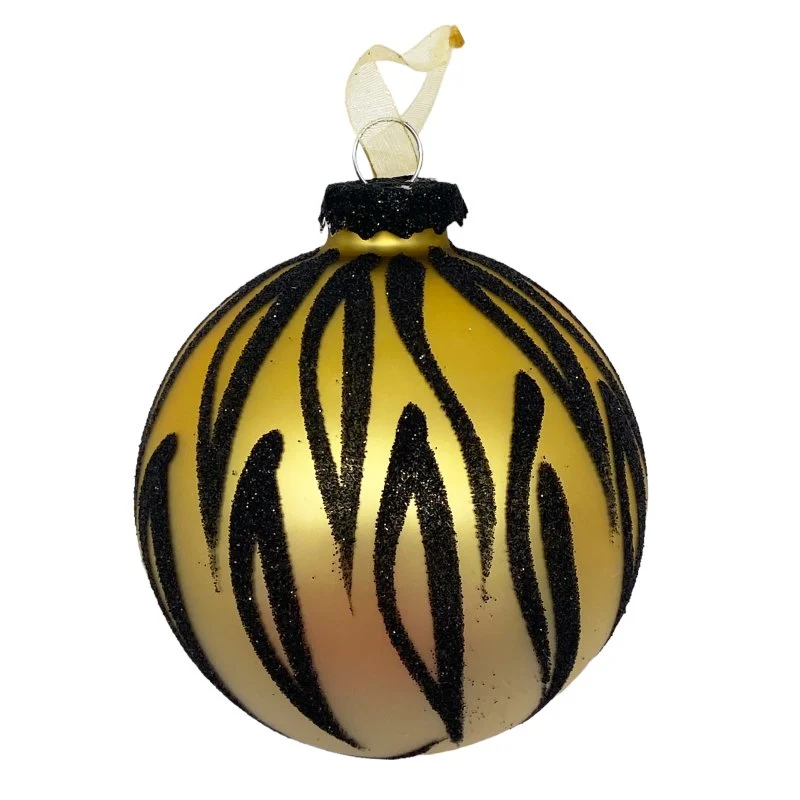 PALLINA DI NATALE IN VETRO ORO/NERO ZEBRATO 8CM
