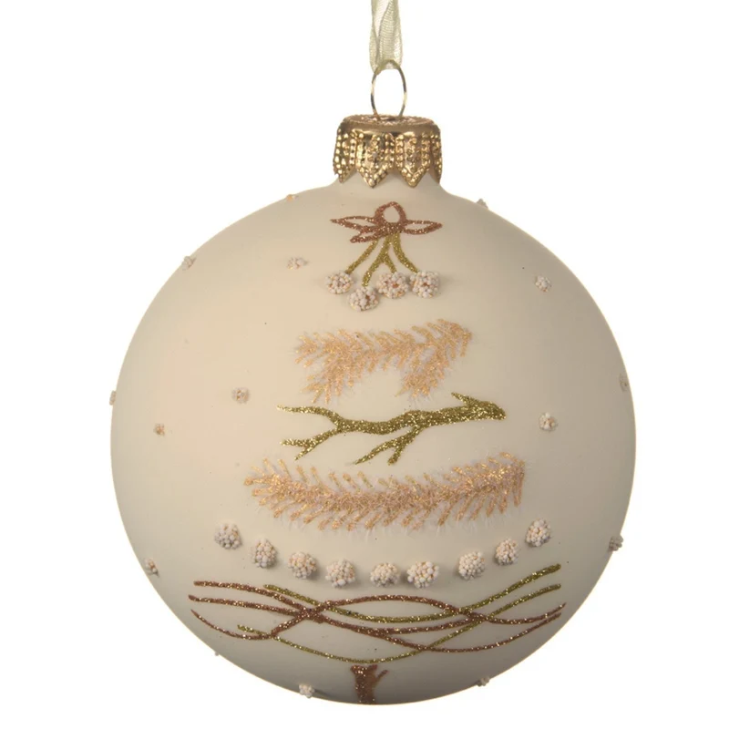 PALLINA DI NATALE COLOR PANNA CON DECORAZIONI NATALIZIE 8CM