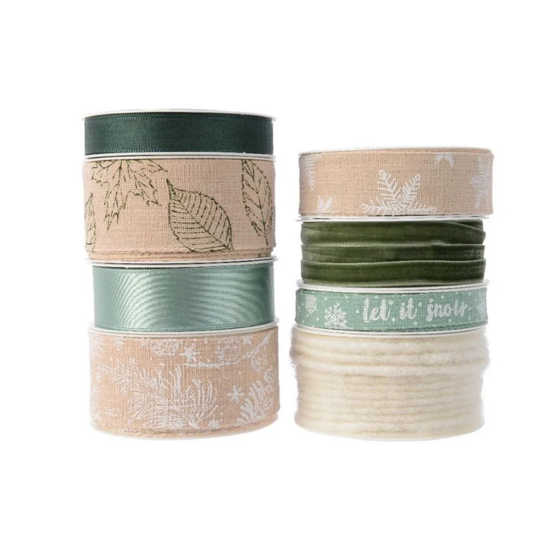 NASTRO PER PACCHI REGALO AZZURRO/FOGLIE/SCRITTE NATALIZIE ASSORTITO