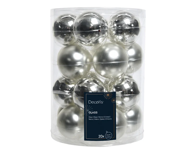 20 PALLINE DI NATALE ARGENTO IN MIX LUCIDO OPACO 6 CM