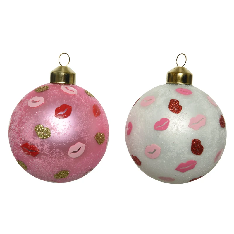 1 PALLINA CON DECORAZIONI BACI ROSSETTO 8CM ASSORTITA