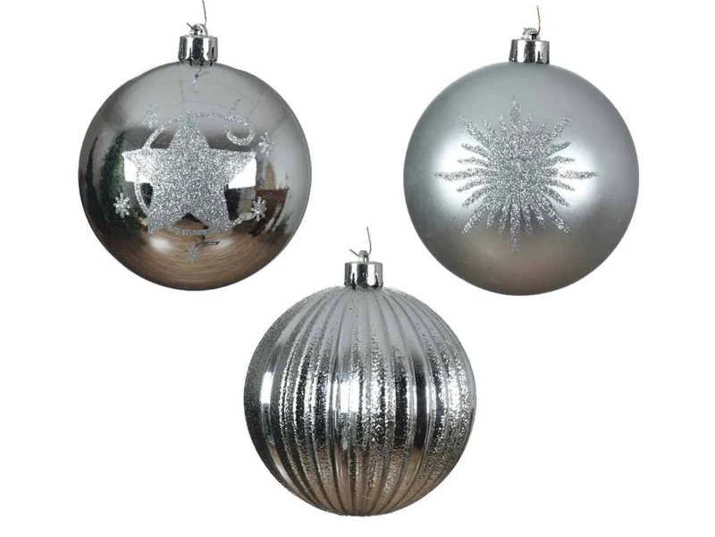 PALLINA DI NATALE ARGENTO 10 CM FANTASIA ASSORTITA